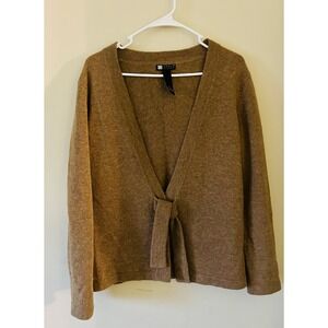 Carole Little Lamb's Wool Tie Front Cardigan Sweater Tan/Camel Sz XL